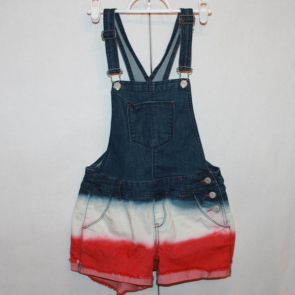 red white and blue overalls shorts